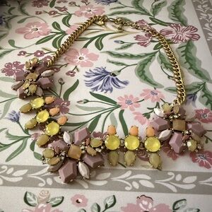 J. Crew Gold, Lilac, and Pale Green Floral Bibb Statement Necklace